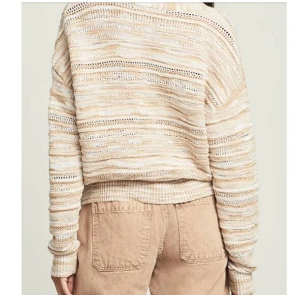 Veronica Beard Goliad Cardigan Women's XS Tan Cream Open Knit Stripe Casual Boho - Picture 13 of 15